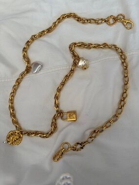 Gold-Tone Chain Belt Necklace with Pearl Charms